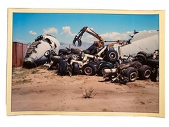 VINTAGE AIRCRAFT / AIRPLANE SALVAGE SCRAP YARD SURREAL COLOR PHOTOGRAPH