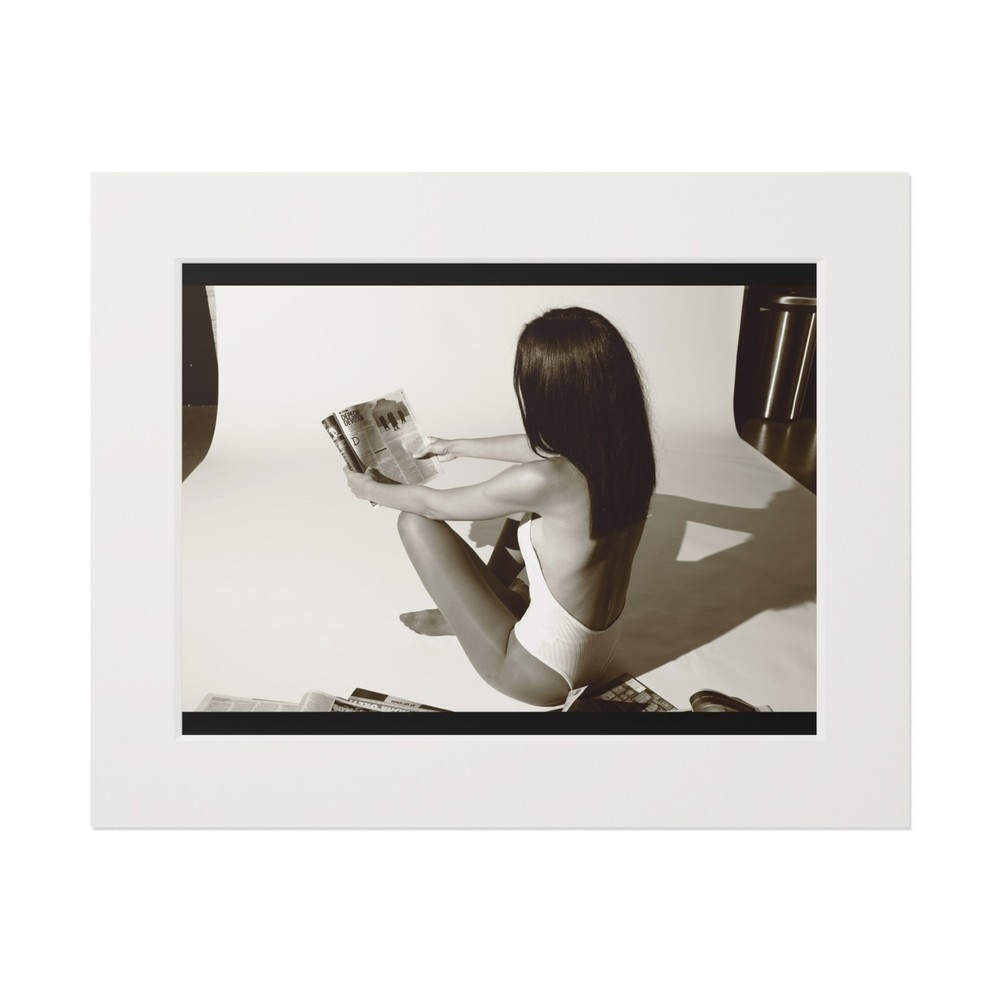 20 x 16 BW Photo Print Model White Leotard Sheer Nude Pantyhose Nylon Legs