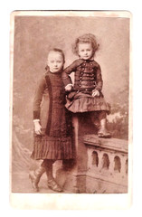 Vintage CDV Photo Circa 1875, 2 Pretty Children, Girls in Beautiful Clothes, Meiningen