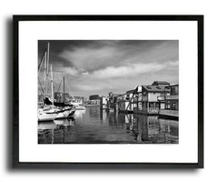 Veiw Of Marina In Victoria British Columbia Black And White 12×16 Fine Art Print
