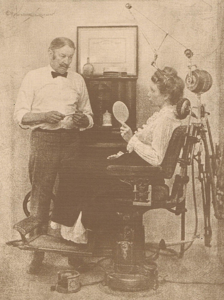 NEWLY FOUND! HENDRICKSON B&W Sepia Photo Print DENTIST W/ FEMALE PATIENT 11×14″