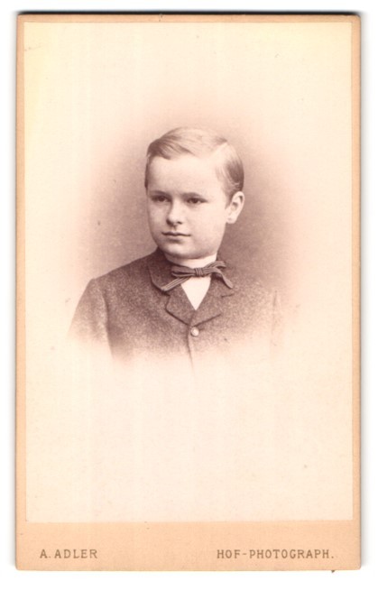 Photograph A. Adler, Dresden, Victoria Street 21, portrait of young lad for