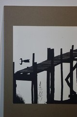 B&W Photograph- 14 x 11 Black Mat 16 x 20- Ducks and Dock- Chesapeake Bay Ducks