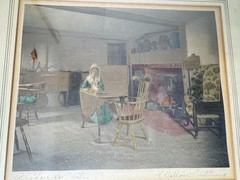 Wallace Nutting Hand Tinted Photo Art of Colonial Style Women at Home