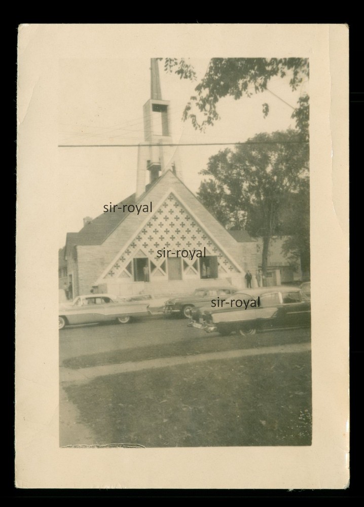 Monteal 1950s – Church of Saint-Andre-Hubert-Fournet and Cars Automotive – Photo 6x8cm
