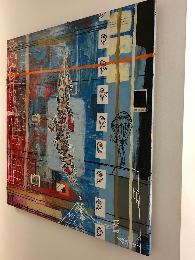 VERY COOL LARGE MIXED MEDIA PAINTING BY AARON KRATEN ON WOOD SIGNED HEAVY