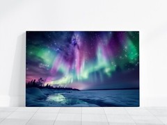 Northern Lights Aurora Borealis Photography, Snowy Alaska Landscape Nature Print