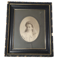 1880’s School Girl Photo Portrait in Large Ornate Antique Wooden Frame 26″x22″