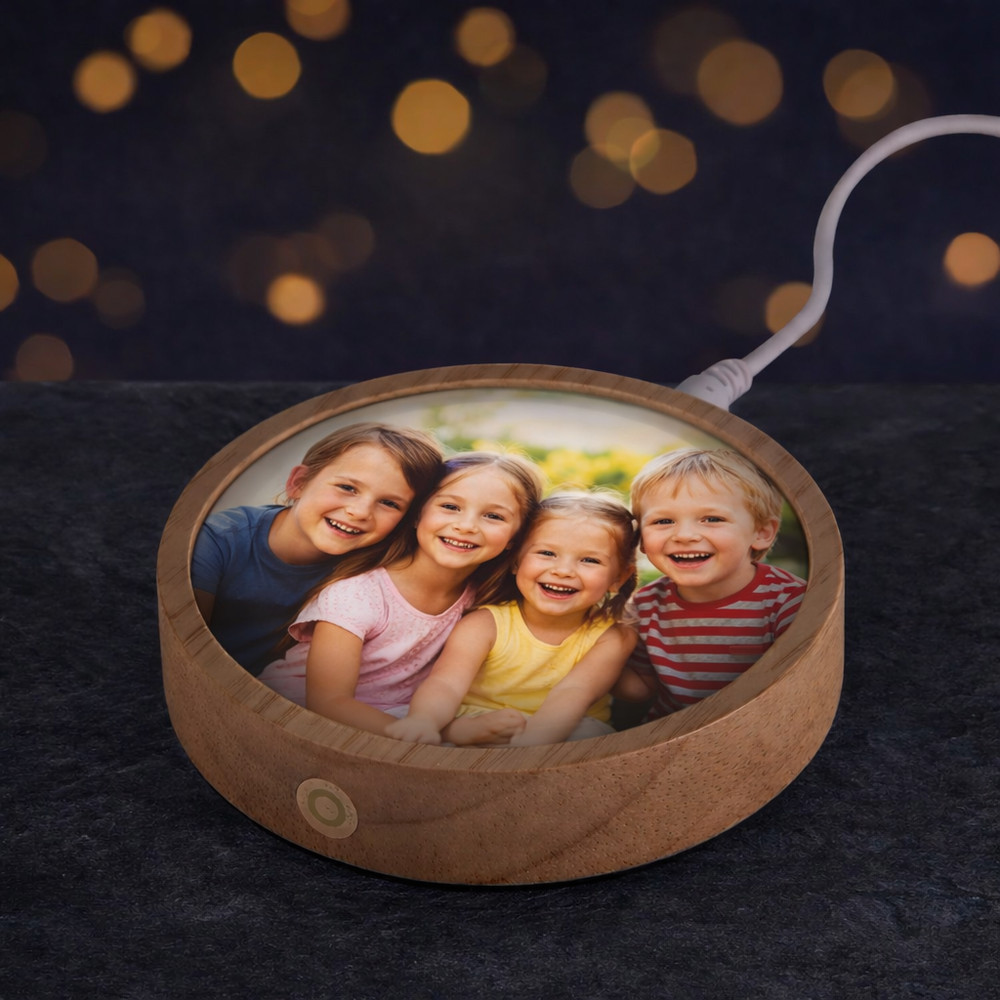 Custom Photo LED Night Light, Personalized Picture with Wood Base Plug-In Light