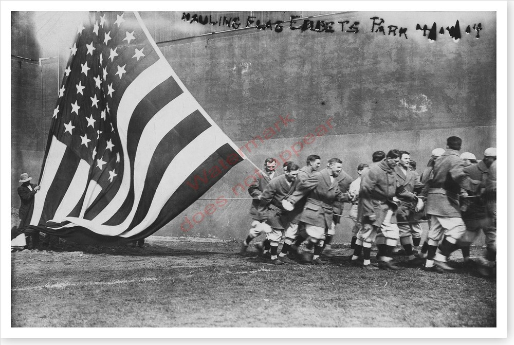 Giant US Flag Raising At Baseball Opener Ebbets Field 1914 Silver Halide Photo