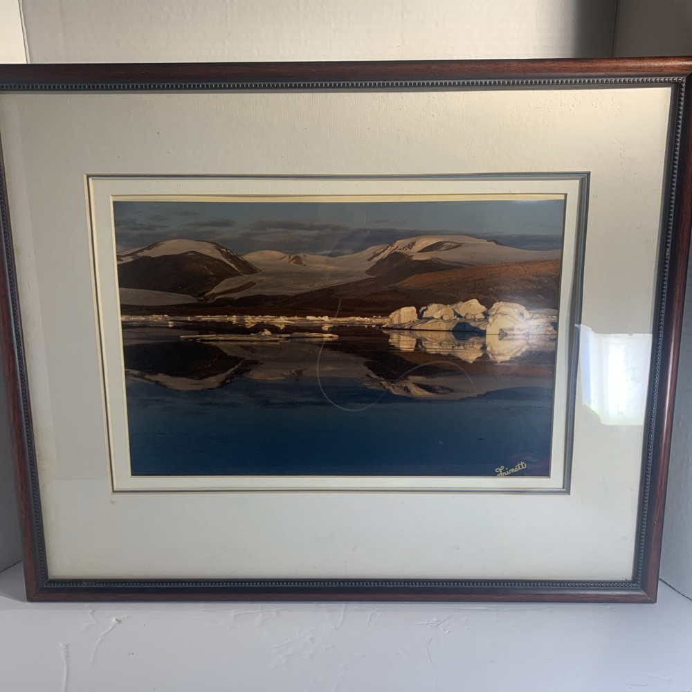 Vtg Framed Photograph North Pole~Midnight Sun~Signed Triple Matted 17”x21” READ