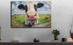 Funny Cow Wall Art, Playful Farmhouse Canvas, Animal Painting, Rustic Kitchen