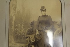 19th Century German Photo of Woman & Dog in Original Mat & Frame 18″