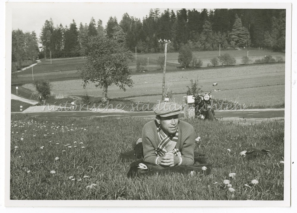 Man Resting On Roadside With Motorcycle – Travel Leisure – Vintage Photo 1950s