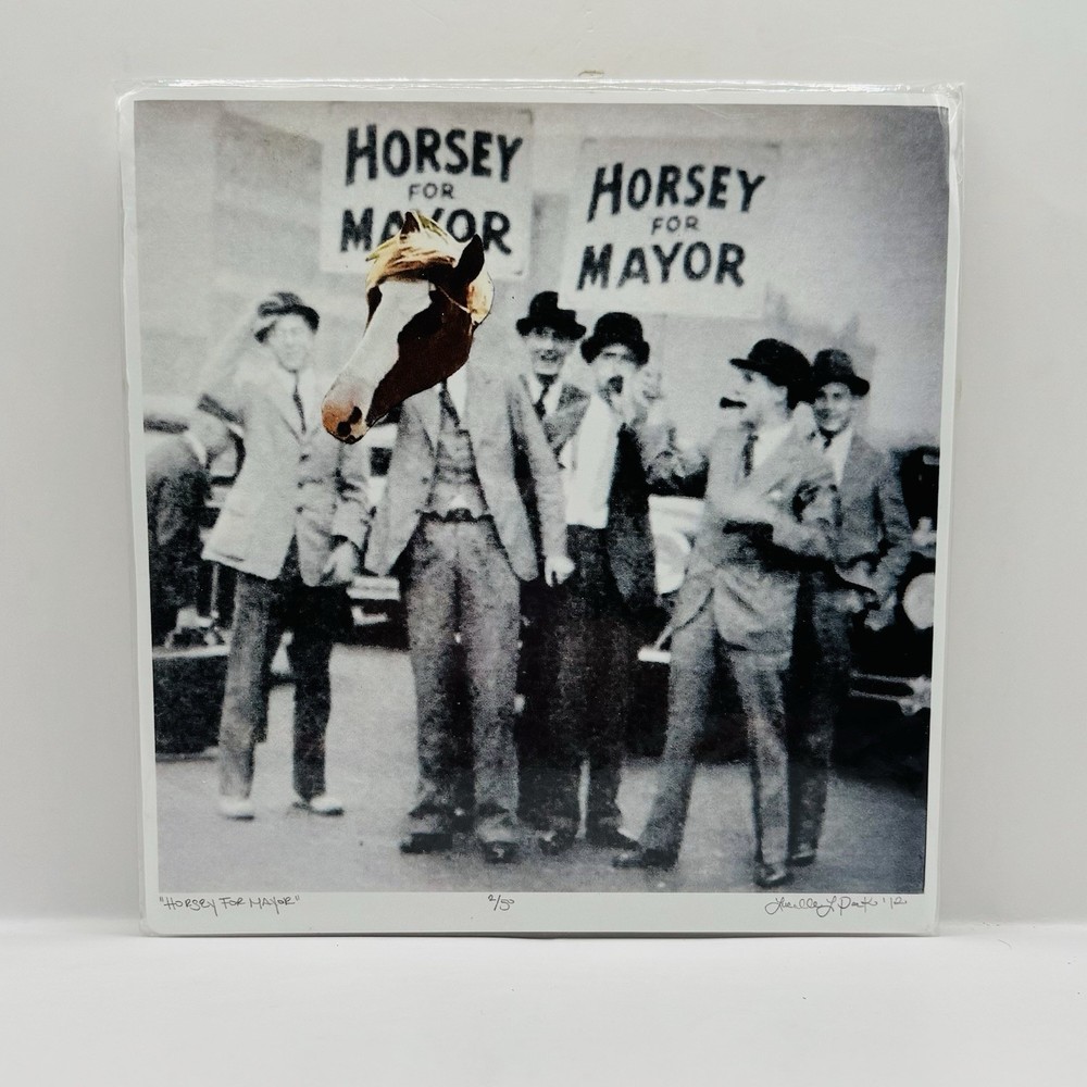2012 Mixed Media Art “Horsey For Mayor” 2/50 Signed Black White Photo Horse