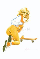 Vintage Nude Spanish Postcard- Pepe Gonzalez- Endowed Woman- Butt- Skateboard