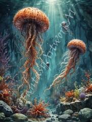 Jellyfish – Digital Image Picture PC Phone Background AI Art, 5 images- #15