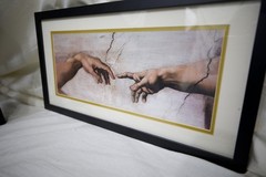 Creation of Adam, Wooden Framed Printed Wall Art ,Glass Protective Cover +2Hooks