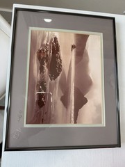 Vintage Signed Sepia Coastal Seascape Photograph Nielsen Metal Frame Matted