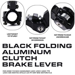 Black Folding Aluminum Clutch Brake Lever for 22mm 7/8 inch Handlebar 110cc 1…