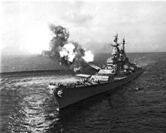 New Korean War Photo: USS MISSOURI Fires from 16 inch Guns, Chongjin – 6 Sizes!