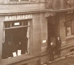 Great old photo street train business Karl Riegel tailoring place???