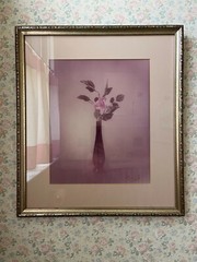 Vintage Framed Still Life Photography, Pink Rose in Vase, Signed