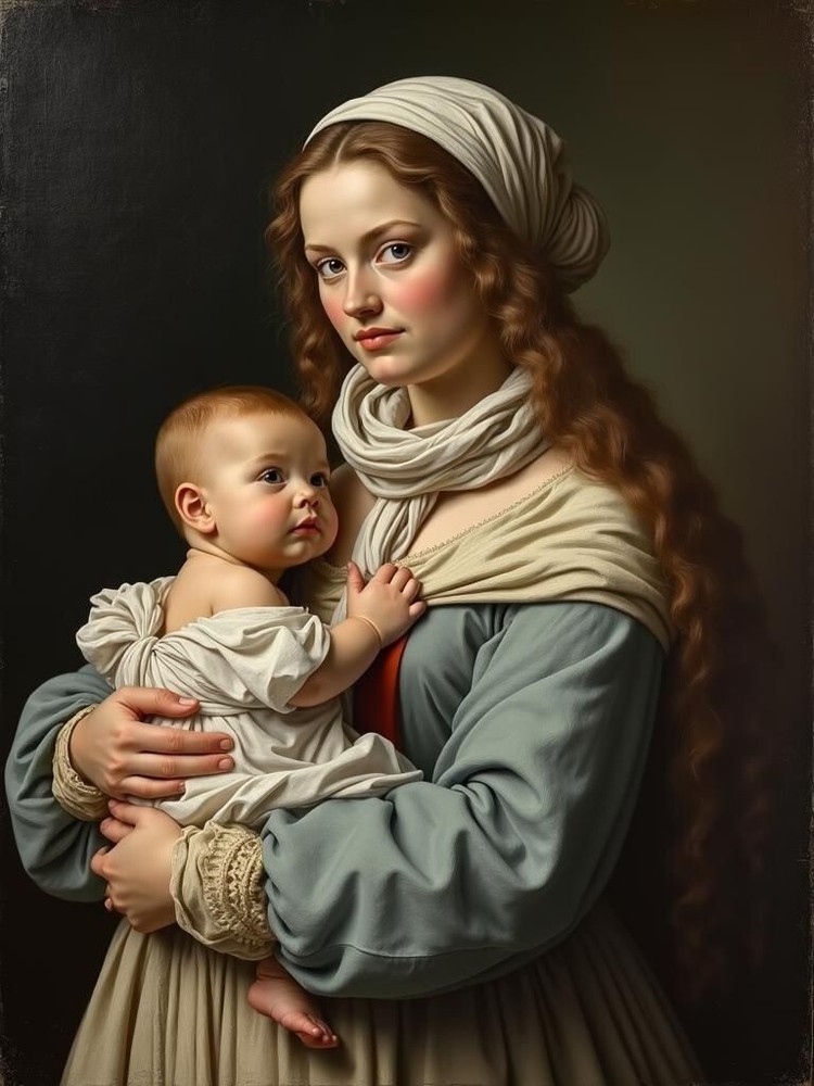 A3 Photo Mother Child Tenderness Artistic Glossy Paper Decor -123