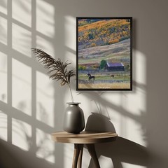 Autumn Forest Horse Barn-Landscape Photograph Nature Rural Wall Art Framed Print
