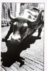 AKI DAVIS Signed Photograph Charging Bull Sculpture NYC B&W Silver Gelatin