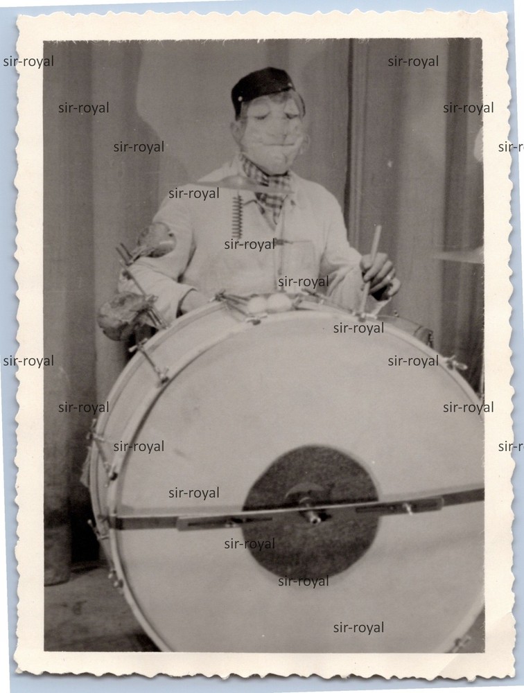 Man with Creepy Mask on Drums – Music Drum Band Chapel Photo 9x12cm