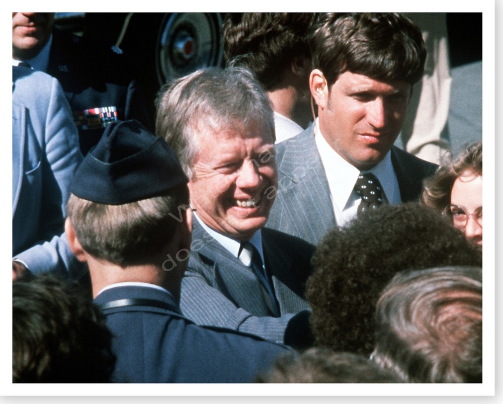 Jimmy Carter 1979 Greeting Personel at Elmendorf AFB 8×10 Silver Halide Photo