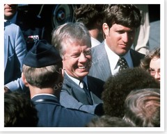 Jimmy Carter 1979 Greeting Personel at Elmendorf AFB 8×10 Silver Halide Photo