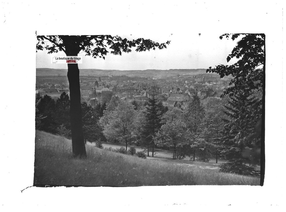 Glass Plate Old Black and White Positive Photo 13×18 cm City Landscape France