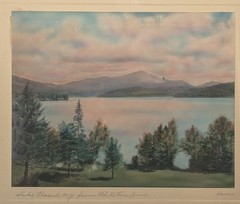 Vintage Framed HARRIS Hand Painted photo Circa early 20TH century Lake Placid NY