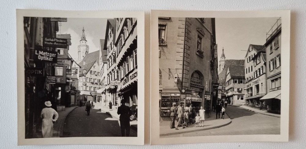 2 Great B/W Photos – Neckargasse in Riedlingen – Old Advertising/Advertising 1935