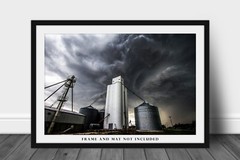 Country Photography Print of Storm Clouds Swirling Over Grain Elevator in Kansas