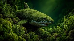 5 Green Shark – Digital Image Picture Phone Background AI Art, 5 images