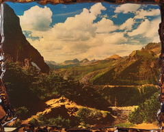 VTG 1970s Era Wooden Resin PLAQUE Photo Glacier National Park 20″x16″ Logan Pass