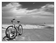 Boardwalk View With Bike In Antibes France Black And White12x16 Fine Art Print