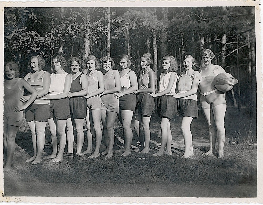Bathing Swimwear Young Pretty Women Strung Forest Vintage Circa 1928