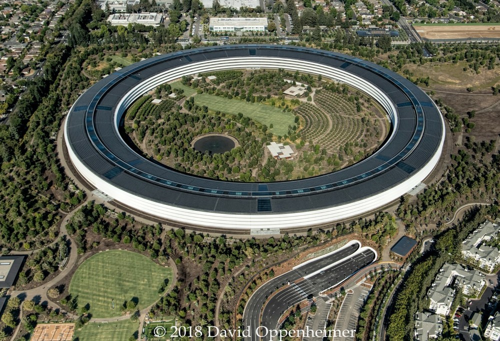 Apple Park Building Apple Inc. Headquarters Aerial Photograph in Cupertino CA