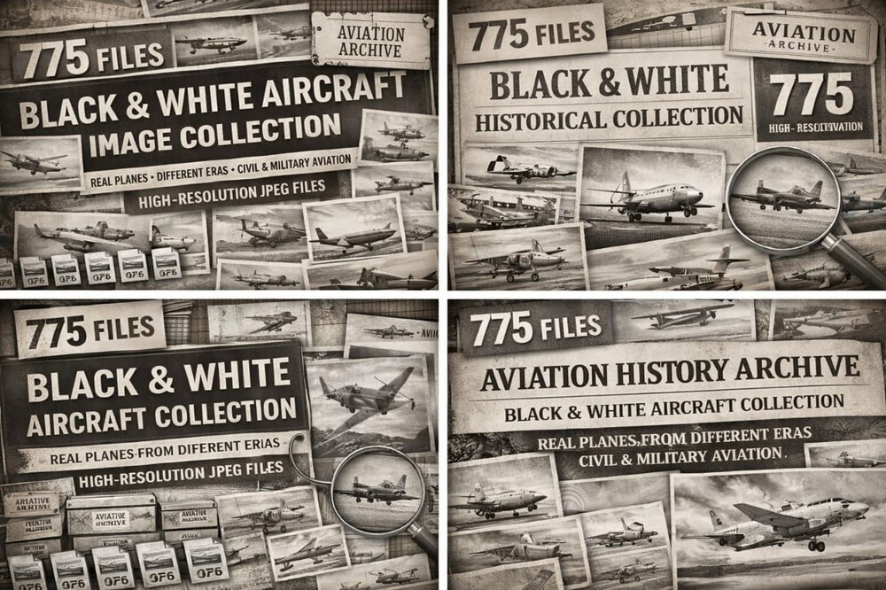 Collection of black and white drawings, aircraft plans:775 images in JPEG format