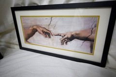 Creation of Adam, Wooden Framed Printed Wall Art ,Glass Protective Cover +2Hooks