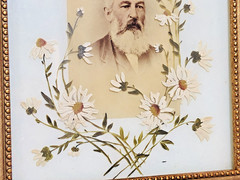Lot 2 Vintage Gold Framed Black White Portrait Photographs Hand Painted Flowers