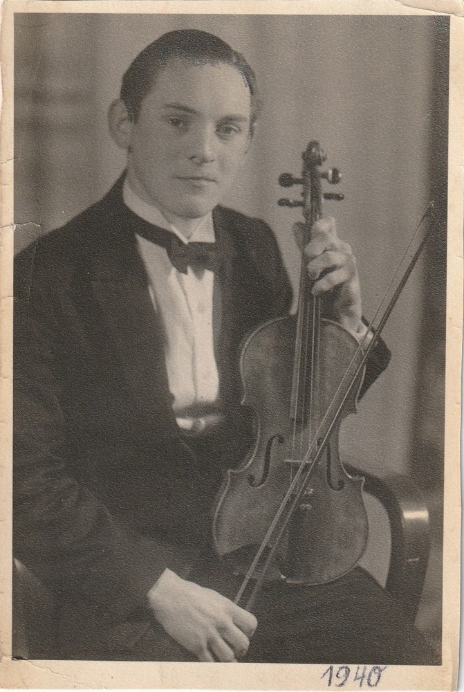 Photo Postcard Young Man with Violin 1940 Fashion Snapshot