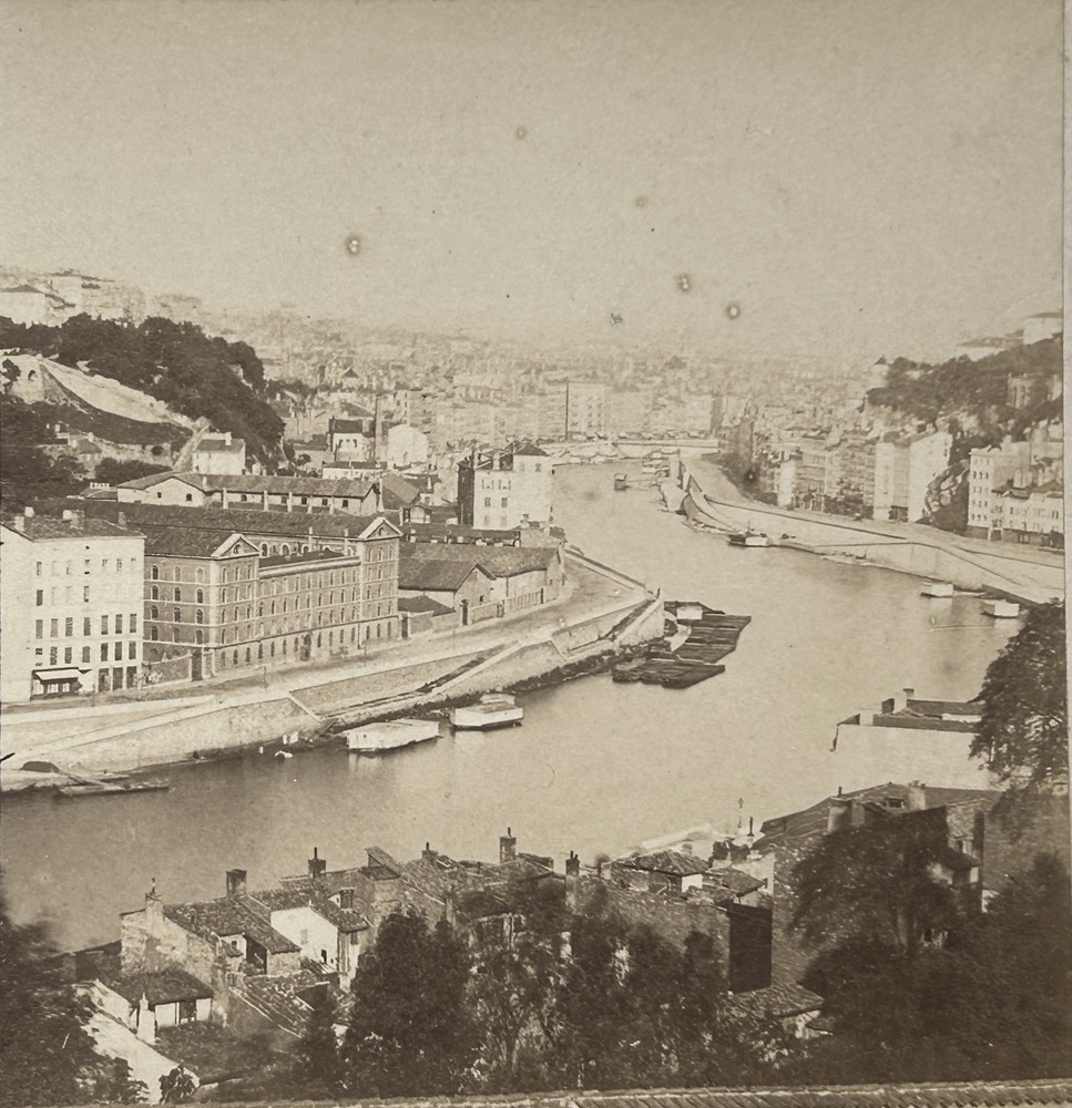 FRANCE Lyon La Saône Vaise c1860 Stereo Photo Vintage Albumine Original Print