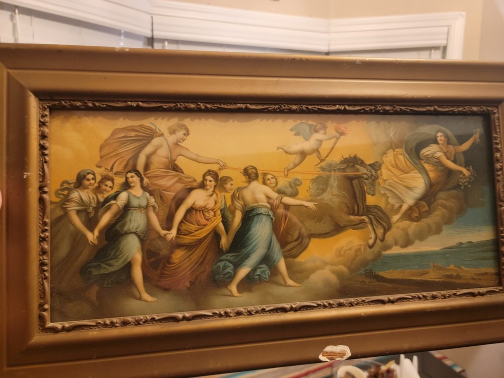 Antique 1920’s Chromolithograph L’Aurora by Guido Reni Original Classic Frame