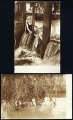 LOT 2x, pretty girls in river, swimsuits, bathing caps, women, water reflection