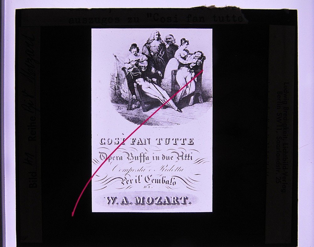 Mozart Wolfgang Amadeus Cosi Fan Tutte Title Page Old Glass Picture 8.5 x 10 cm
